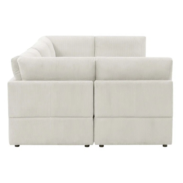U-Shape Sectional Sofa: 6 - Piece Corduroy Sectional blends modern style with plush comfort(Cream Corduroy)