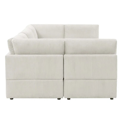 U-Shape Sectional Sofa: 6 - Piece Corduroy Sectional blends modern style with plush comfort(Cream Corduroy)