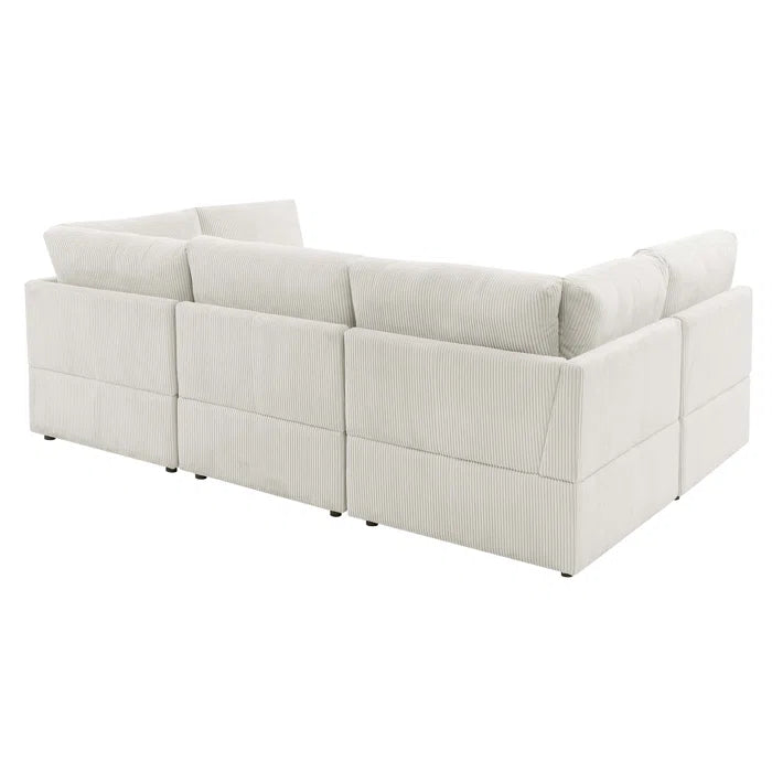 U-Shape Sectional Sofa: 6 - Piece Corduroy Sectional blends modern style with plush comfort(Cream Corduroy)