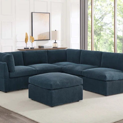 U-Shape Sectional Sofa: 6 - Piece Corduroy Sectional blends modern style with plush comfort(Dark Blue Corduroy)