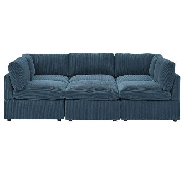 U-Shape Sectional Sofa: 6 - Piece Corduroy Sectional blends modern style with plush comfort(Dark Blue Corduroy)
