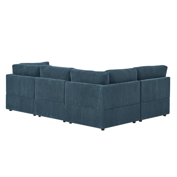 U-Shape Sectional Sofa: 6 - Piece Corduroy Sectional blends modern style with plush comfort(Dark Blue Corduroy)