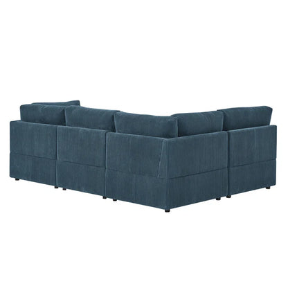 U-Shape Sectional Sofa: 6 - Piece Corduroy Sectional blends modern style with plush comfort(Dark Blue Corduroy)