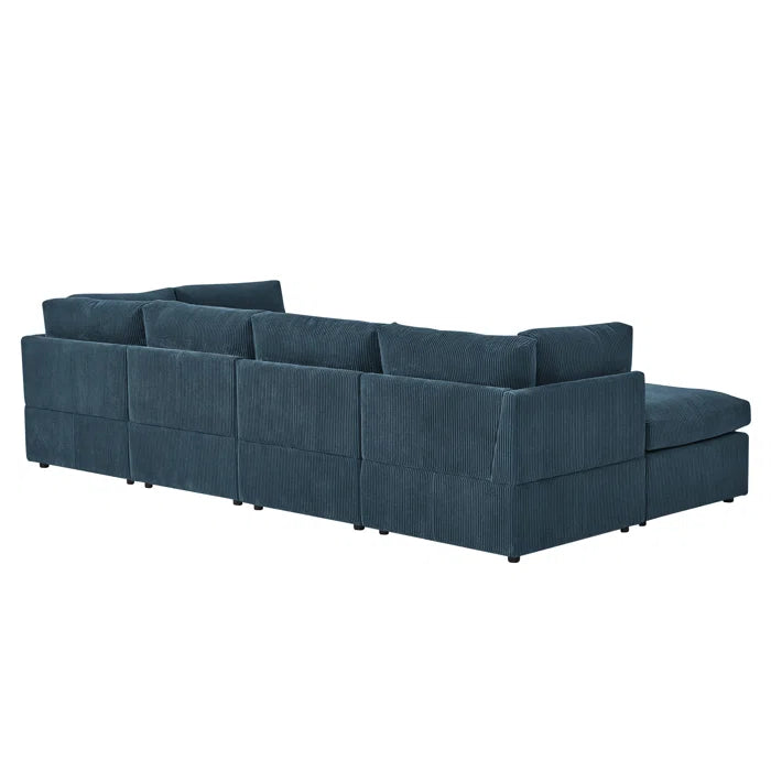 U-Shape Sectional Sofa: 6 - Piece Corduroy Sectional blends modern style with plush comfort(Dark Blue Corduroy)