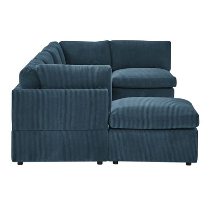 U-Shape Sectional Sofa: 6 - Piece Corduroy Sectional blends modern style with plush comfort(Dark Blue Corduroy)