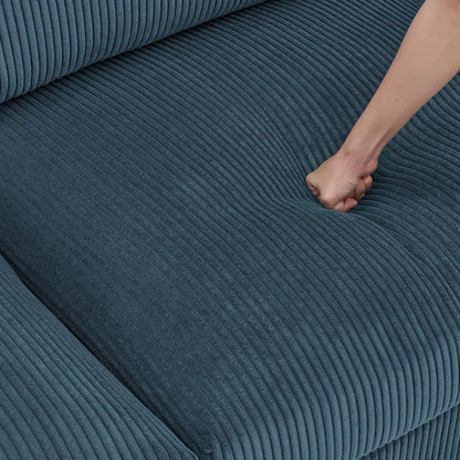 U-Shape Sectional Sofa: 6 - Piece Corduroy Sectional blends modern style with plush comfort(Dark Blue Corduroy)