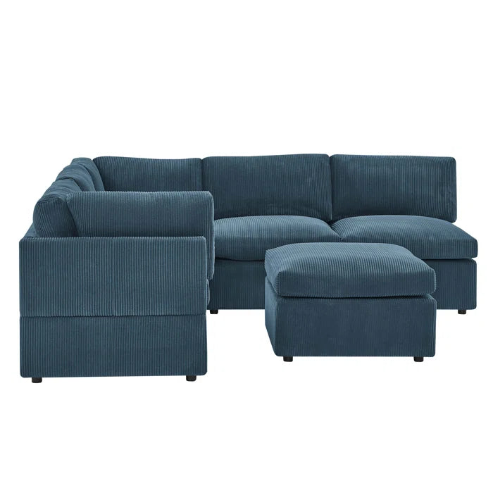 U-Shape Sectional Sofa: 6 - Piece Corduroy Sectional blends modern style with plush comfort(Dark Blue Corduroy)