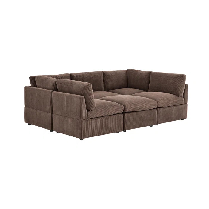 U-Shape Sectional Sofa: 6 - Piece Corduroy Sectional blends modern style with plush comfort(Dark Brown Corduroy)