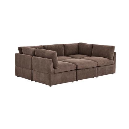 U-Shape Sectional Sofa: 6 - Piece Corduroy Sectional blends modern style with plush comfort(Dark Brown Corduroy)