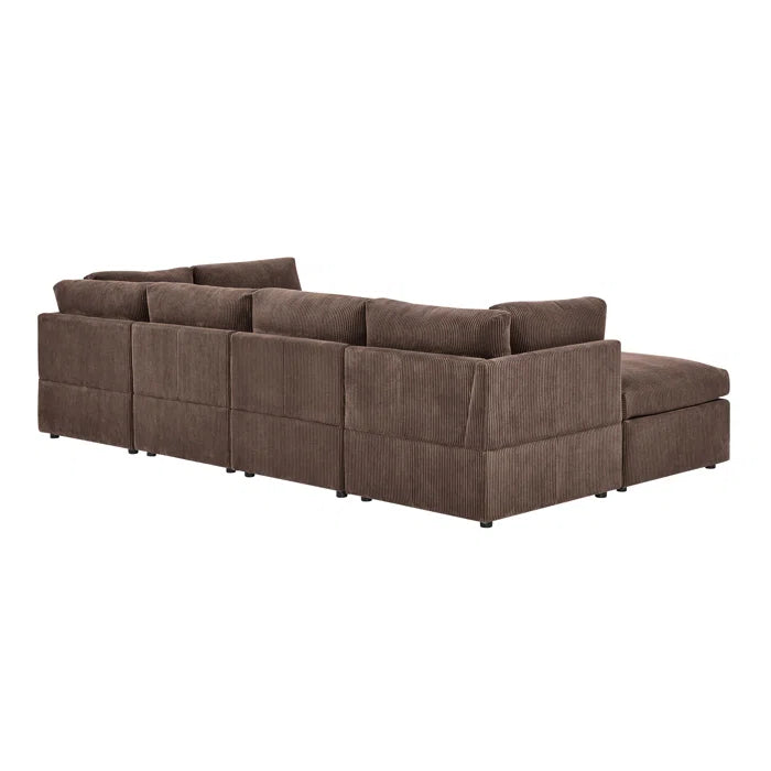 U-Shape Sectional Sofa: 6 - Piece Corduroy Sectional blends modern style with plush comfort(Dark Brown Corduroy)