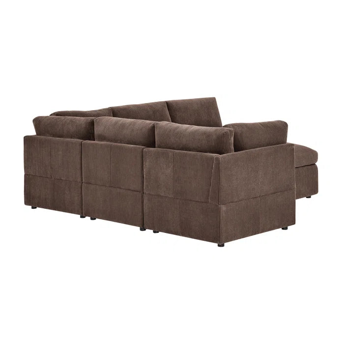 U-Shape Sectional Sofa: 6 - Piece Corduroy Sectional blends modern style with plush comfort(Dark Brown Corduroy)
