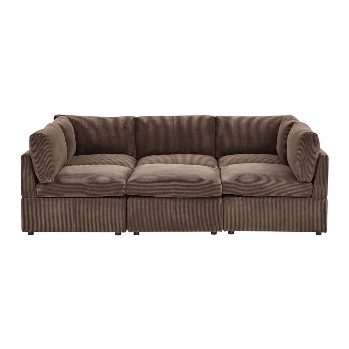 U-Shape Sectional Sofa: 6 - Piece Corduroy Sectional blends modern style with plush comfort(Dark Brown Corduroy)