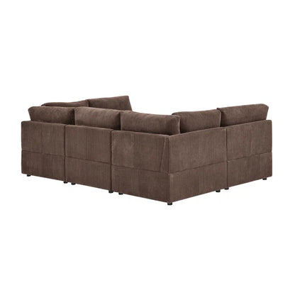 U-Shape Sectional Sofa: 6 - Piece Corduroy Sectional blends modern style with plush comfort(Dark Brown Corduroy)