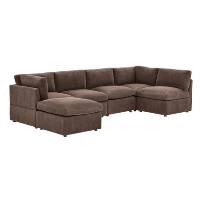U-Shape Sectional Sofa: 6 - Piece Corduroy Sectional blends modern style with plush comfort(Dark Brown Corduroy)