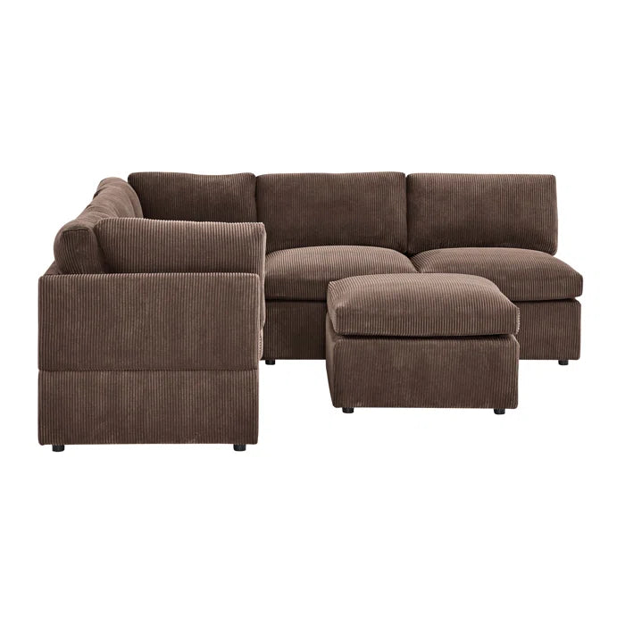 U-Shape Sectional Sofa: 6 - Piece Corduroy Sectional blends modern style with plush comfort(Dark Brown Corduroy)