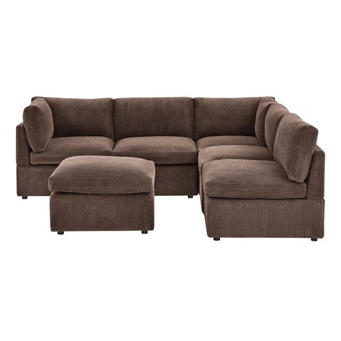 U-Shape Sectional Sofa: 6 - Piece Corduroy Sectional blends modern style with plush comfort(Dark Brown Corduroy)
