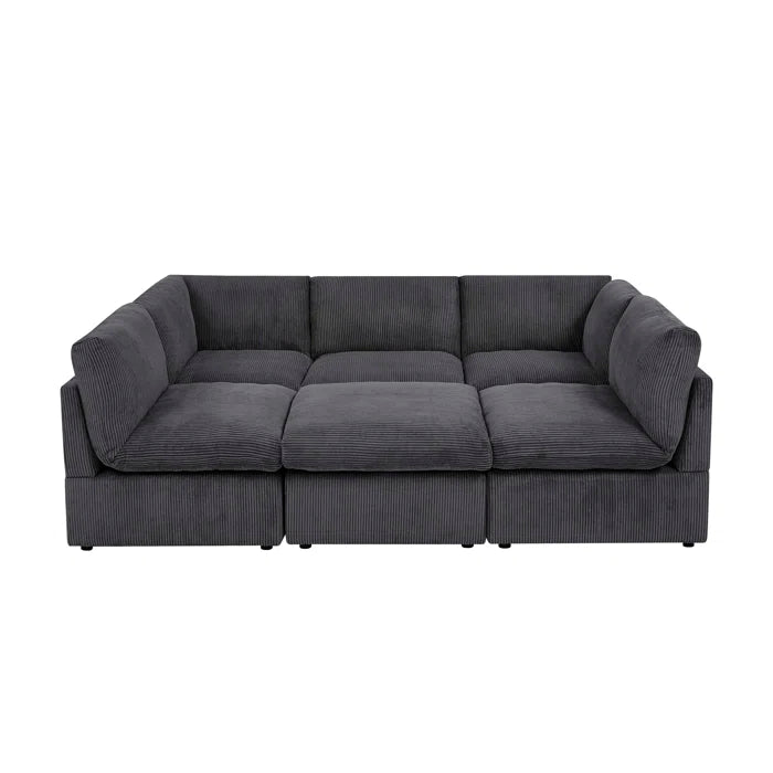 U-Shape Sectional Sofa: 6 - Piece Corduroy Sectional blends modern style with plush comfort(Dark Gray Corduroy)