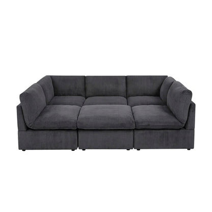 U-Shape Sectional Sofa: 6 - Piece Corduroy Sectional blends modern style with plush comfort(Dark Gray Corduroy)