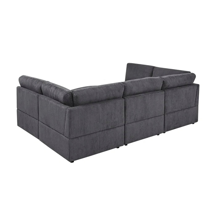 U-Shape Sectional Sofa: 6 - Piece Corduroy Sectional blends modern style with plush comfort(Dark Gray Corduroy)