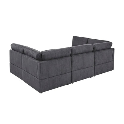 U-Shape Sectional Sofa: 6 - Piece Corduroy Sectional blends modern style with plush comfort(Dark Gray Corduroy)
