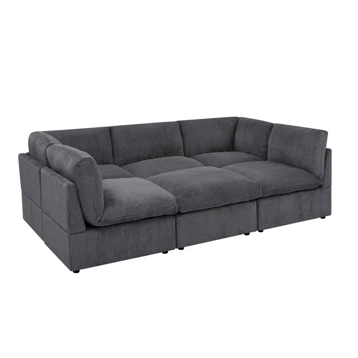 U-Shape Sectional Sofa: 6 - Piece Corduroy Sectional blends modern style with plush comfort(Dark Gray Corduroy)