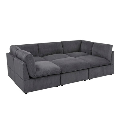U-Shape Sectional Sofa: 6 - Piece Corduroy Sectional blends modern style with plush comfort(Dark Gray Corduroy)