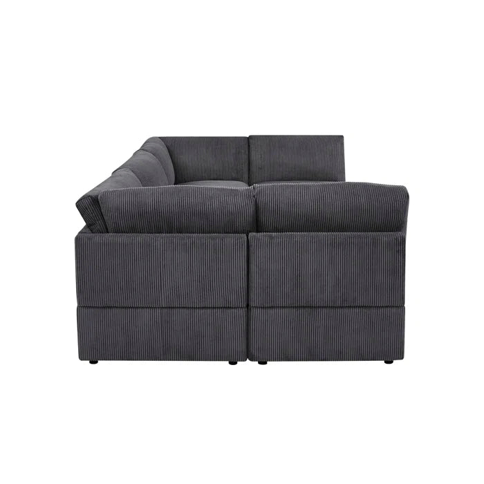 U-Shape Sectional Sofa: 6 - Piece Corduroy Sectional blends modern style with plush comfort(Dark Gray Corduroy)