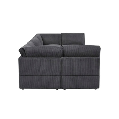 U-Shape Sectional Sofa: 6 - Piece Corduroy Sectional blends modern style with plush comfort(Dark Gray Corduroy)