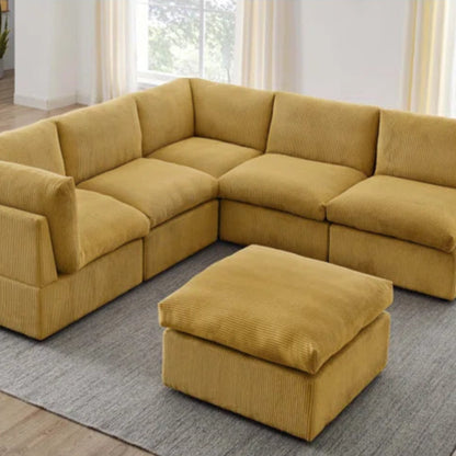 U-Shape Sectional Sofa: 6 - Piece Corduroy Sectional blends modern style with plush comfort(Ginger Corduroy)