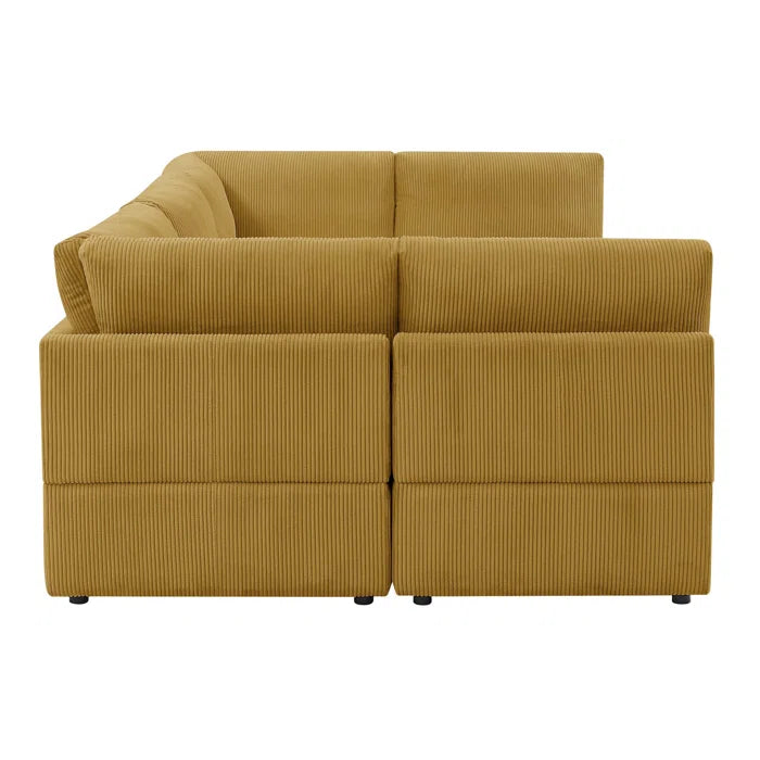 U-Shape Sectional Sofa: 6 - Piece Corduroy Sectional blends modern style with plush comfort(Ginger Corduroy)