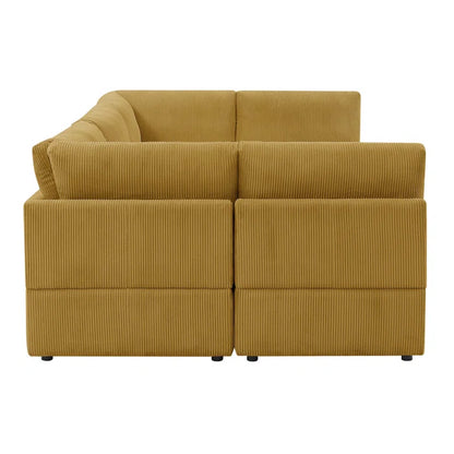 U-Shape Sectional Sofa: 6 - Piece Corduroy Sectional blends modern style with plush comfort(Ginger Corduroy)
