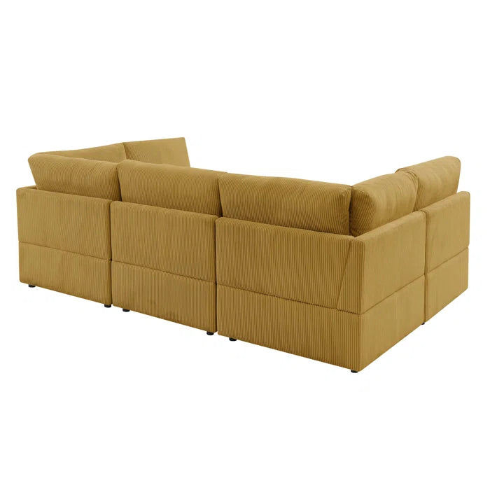 U-Shape Sectional Sofa: 6 - Piece Corduroy Sectional blends modern style with plush comfort(Ginger Corduroy)