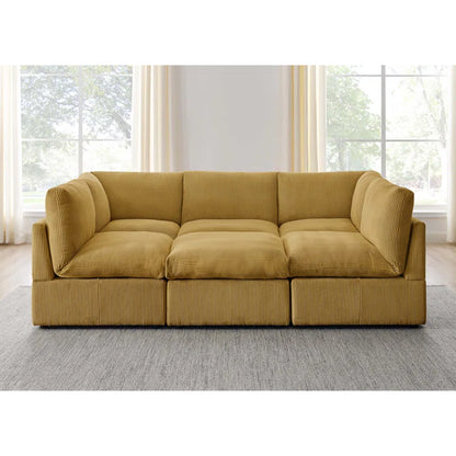 U-Shape Sectional Sofa: 6 - Piece Corduroy Sectional blends modern style with plush comfort(Ginger Corduroy)