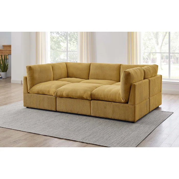 U-Shape Sectional Sofa: 6 - Piece Corduroy Sectional blends modern style with plush comfort(Ginger Corduroy)