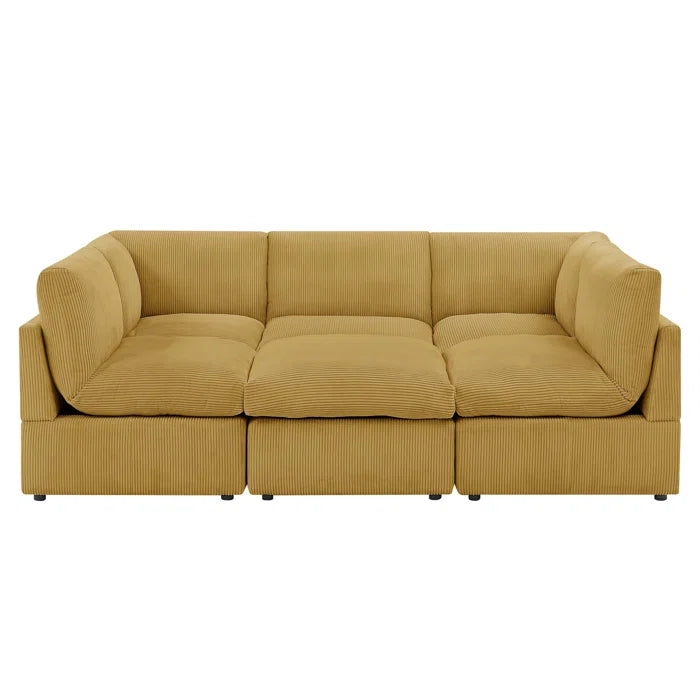 U-Shape Sectional Sofa: 6 - Piece Corduroy Sectional blends modern style with plush comfort(Ginger Corduroy)