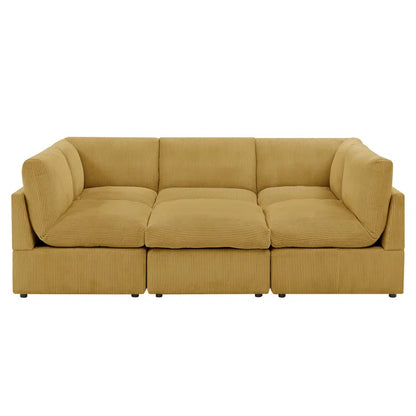U-Shape Sectional Sofa: 6 - Piece Corduroy Sectional blends modern style with plush comfort(Ginger Corduroy)
