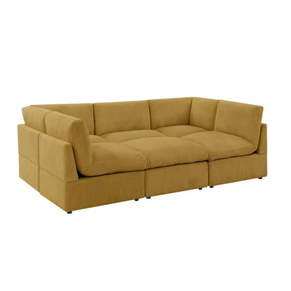 U-Shape Sectional Sofa: 6 - Piece Corduroy Sectional blends modern style with plush comfort(Ginger Corduroy)