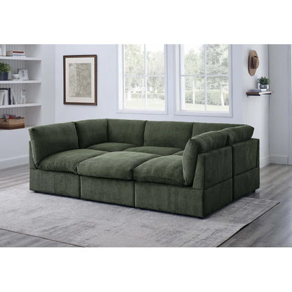 U-Shape Sectional Sofa: 6 - Piece Corduroy Sectional blends modern style with plush comfort(Green Corduroy)
