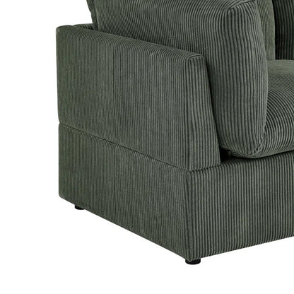 U-Shape Sectional Sofa: 6 - Piece Corduroy Sectional blends modern style with plush comfort(Green Corduroy)