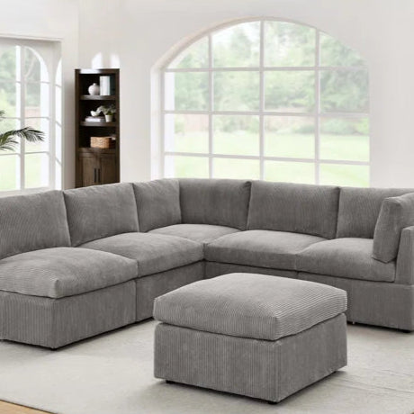 U-Shape Sectional Sofa: 6 - Piece Corduroy Sectional blends modern style with plush comfort(Light Gray Corduroy)