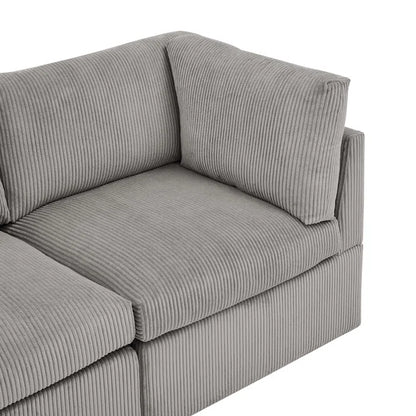 U-Shape Sectional Sofa: 6 - Piece Corduroy Sectional blends modern style with plush comfort(Light Gray Corduroy)