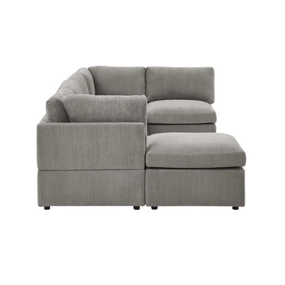 U-Shape Sectional Sofa: 6 - Piece Corduroy Sectional blends modern style with plush comfort(Light Gray Corduroy)