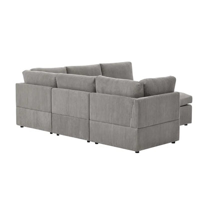 U-Shape Sectional Sofa: 6 - Piece Corduroy Sectional blends modern style with plush comfort(Light Gray Corduroy)