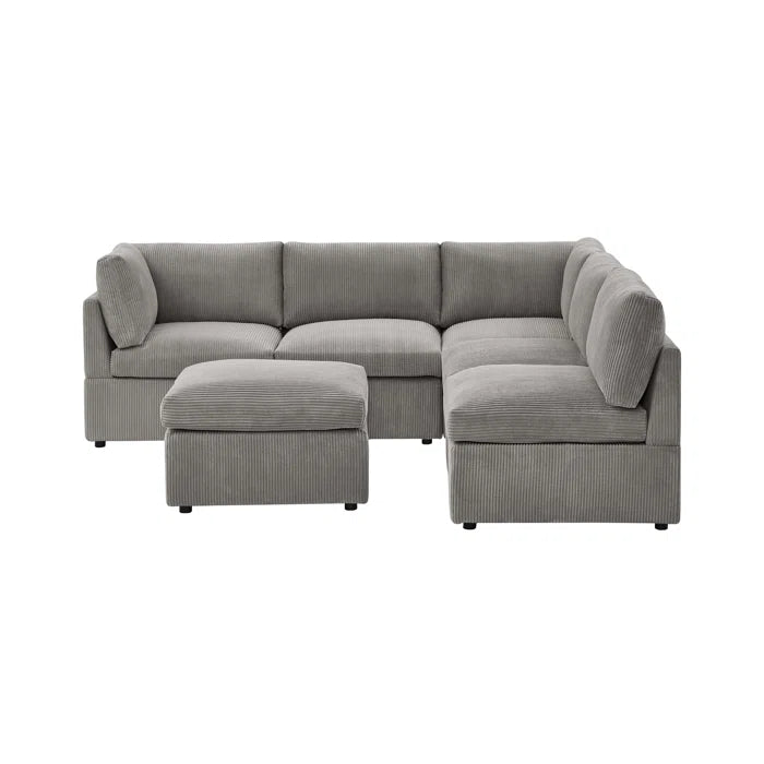 U-Shape Sectional Sofa: 6 - Piece Corduroy Sectional blends modern style with plush comfort(Light Gray Corduroy)