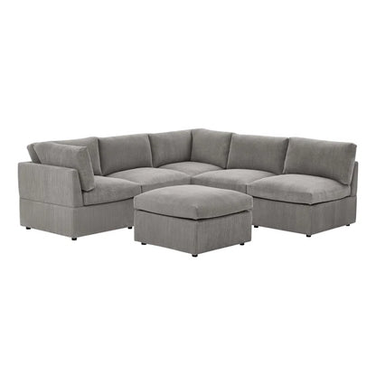 U-Shape Sectional Sofa: 6 - Piece Corduroy Sectional blends modern style with plush comfort(Light Gray Corduroy)