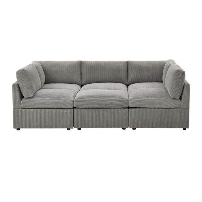 U-Shape Sectional Sofa: 6 - Piece Corduroy Sectional blends modern style with plush comfort(Light Gray Corduroy)