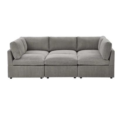 U-Shape Sectional Sofa: 6 - Piece Corduroy Sectional blends modern style with plush comfort(Light Gray Corduroy)