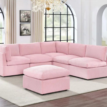 U-Shape Sofa: 6 - Piece Corduroy Sectional blends modern style with plush comfort(Pink Corduroy)