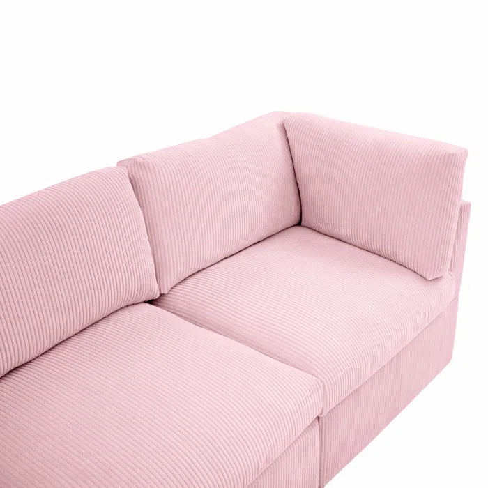 U-Shape Sofa: 6 - Piece Corduroy Sectional blends modern style with plush comfort(Pink Corduroy)