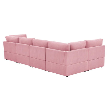 U-Shape Sofa: 6 - Piece Corduroy Sectional blends modern style with plush comfort(Pink Corduroy)